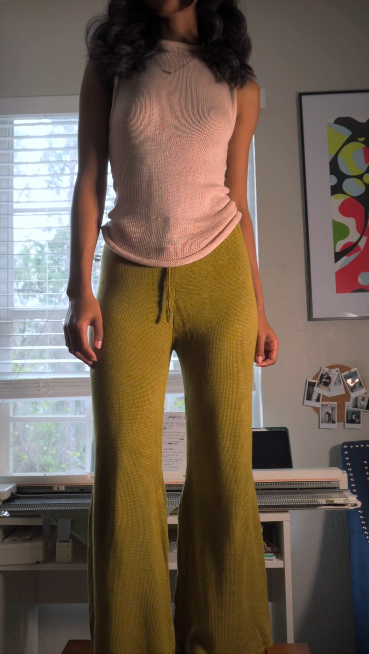 A knitted mock neck top and pants loungewear set made of 100% bamboo