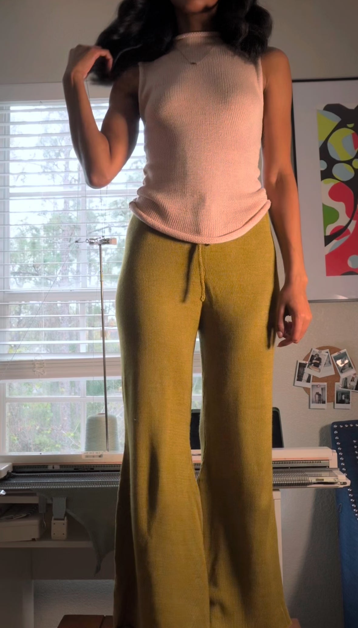 A mock neck and pants bamboo knitwear set